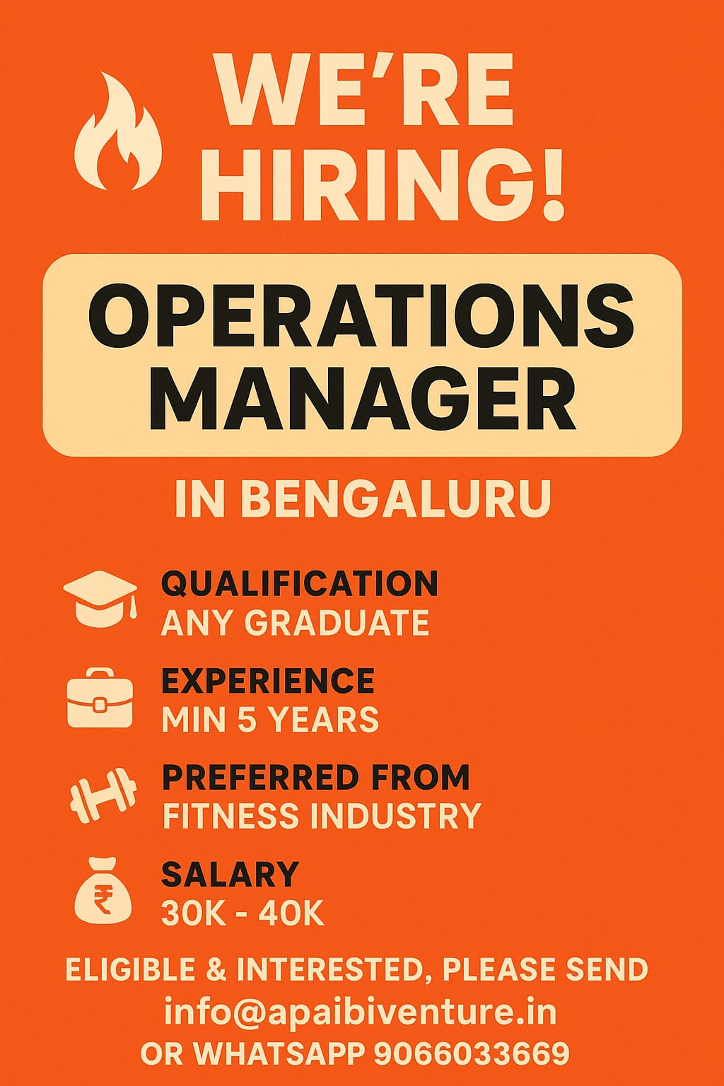 WE’RE HIRING! Position: Operations Manager